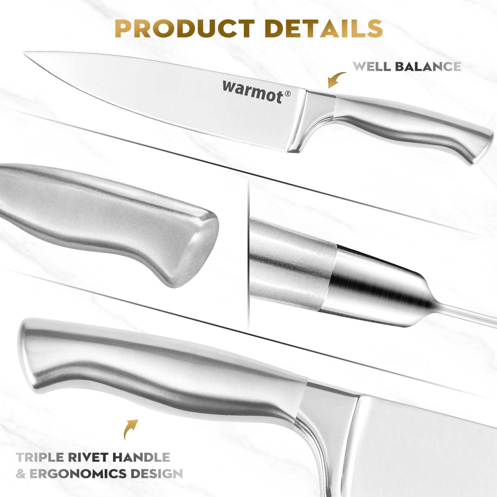 Warmot 5-Piece Ultra Sharp High Carbon Stainless Steel Chefs Kitchen Knife Set with Gift Box (750C) V28-ELEWMT750C