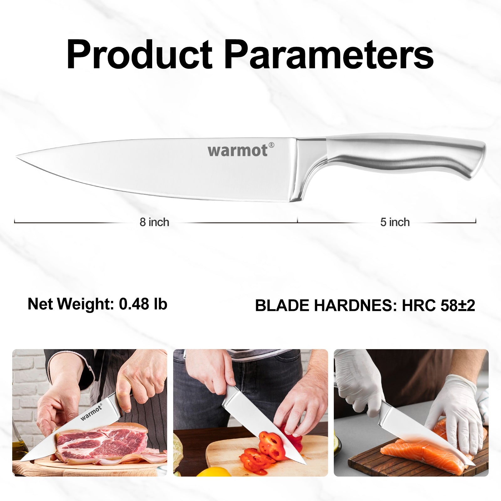 Warmot 5-Piece Ultra Sharp High Carbon Stainless Steel Chefs Kitchen Knife Set with Gift Box (750C) V28-ELEWMT750C