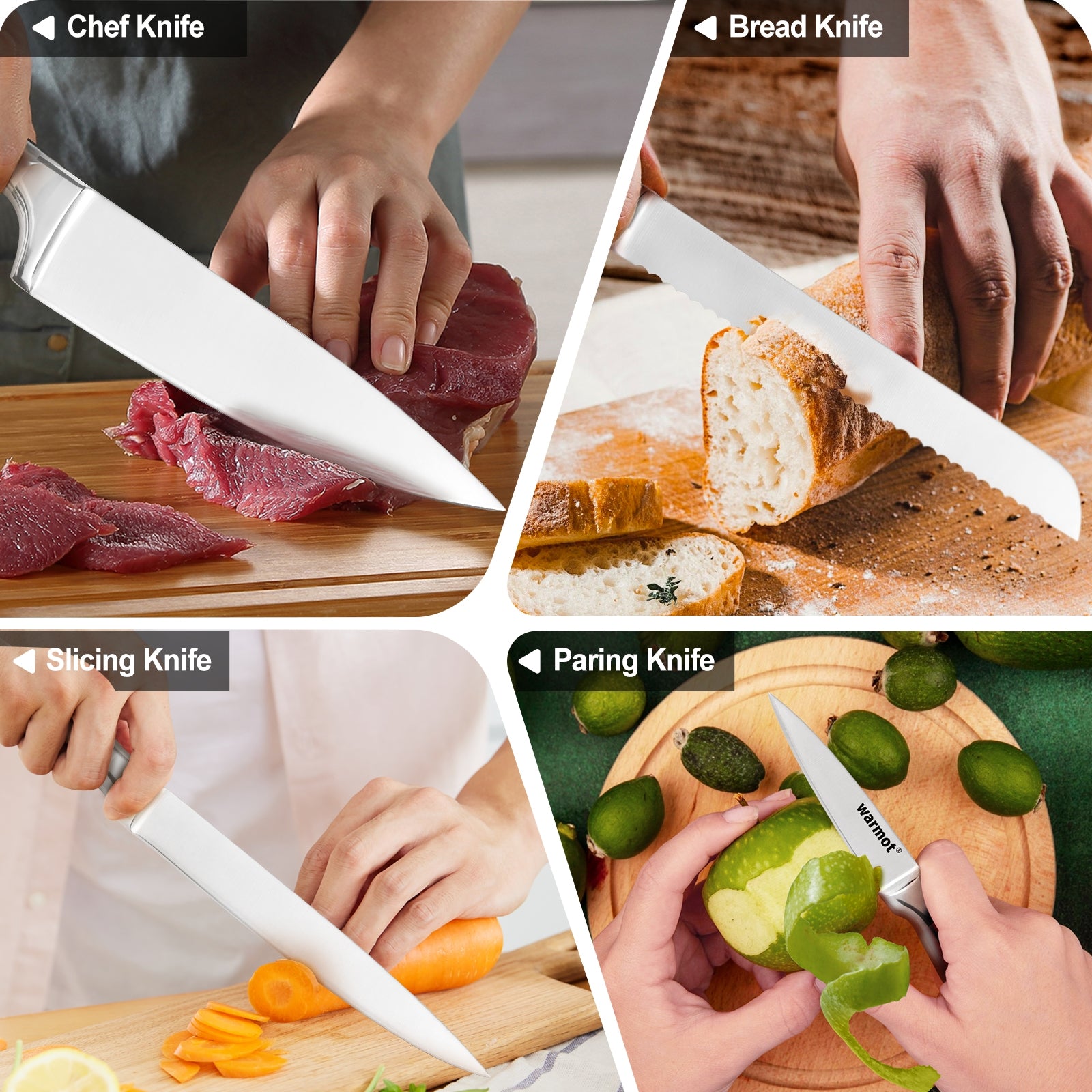Warmot 5-Piece Ultra Sharp High Carbon Stainless Steel Chefs Kitchen Knife Set with Gift Box (750C) V28-ELEWMT750C