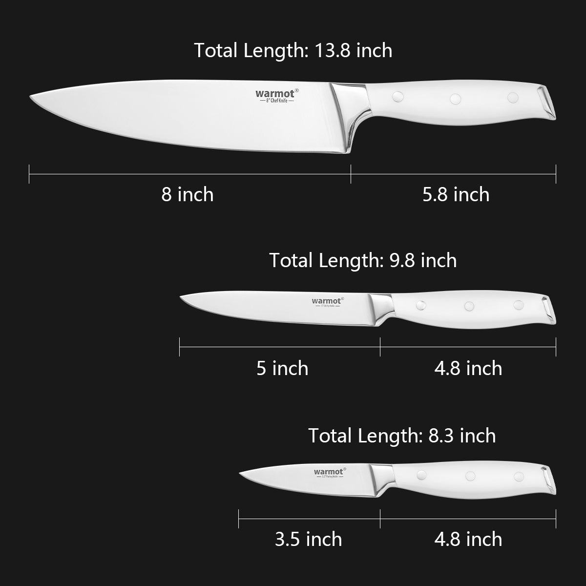 Warmot 3 Piece Ultra Sharp Chefs Knife Set with Gift Box (888-3) V28-ELEWMT888W3