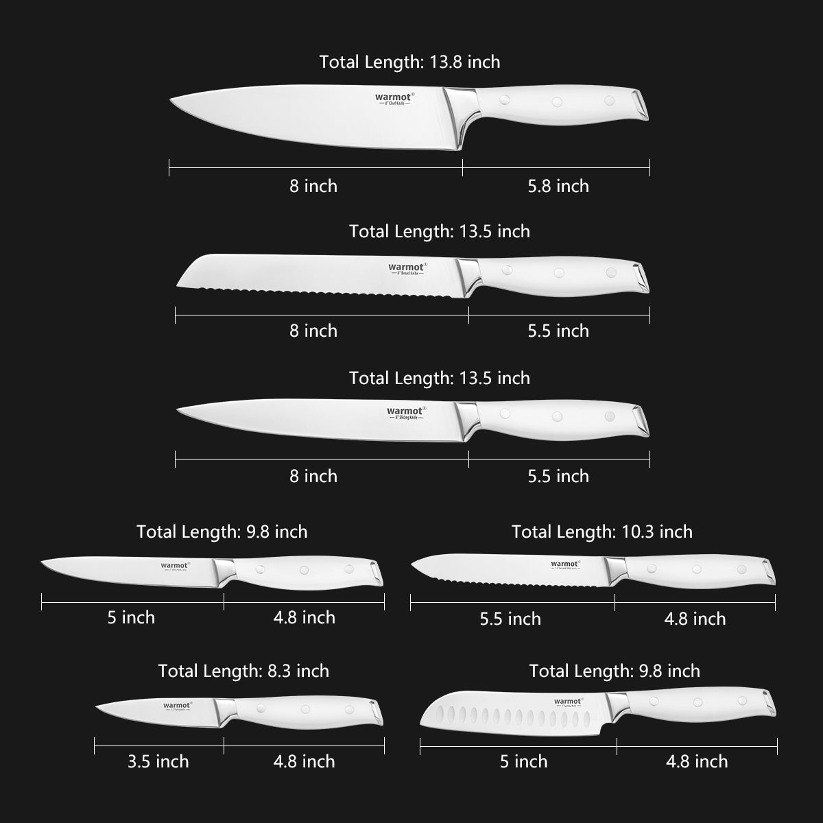 Warmot 7-Piece Ultra Sharp Chefs Knife Set with Gift Box (888-7) V28-ELEWMT888W7