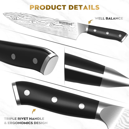 Warmot 3-Piece High Carbon Stainless Steel Cooking Knife Triple Riveted Handle with Gift Box(997-3) V28-ELEWMT997-3