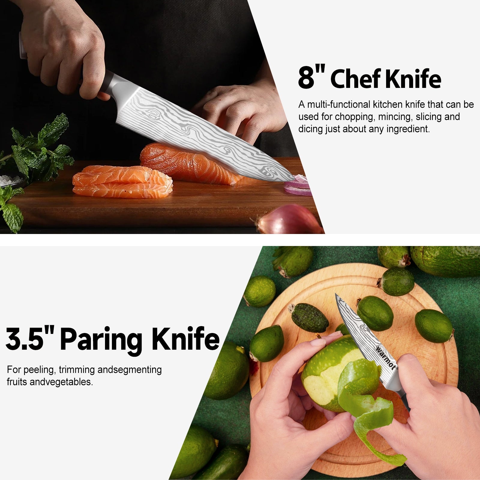 Warmot 3-Piece High Carbon Stainless Steel Cooking Knife Triple Riveted Handle with Gift Box(997-3) V28-ELEWMT997-3