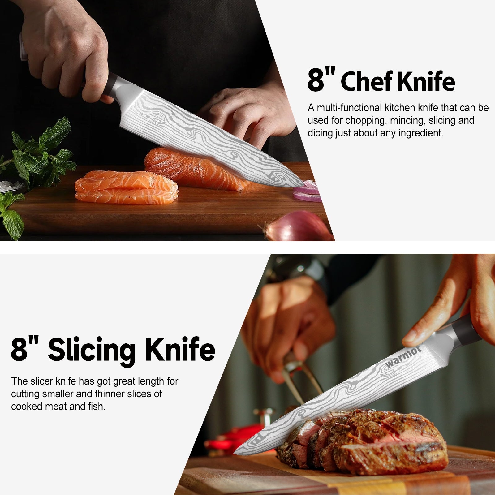 Warmot 7-Piece High Carbon Stainless Steel Cooking Knife Triple Riveted Handle with Gift Box(997-7) V28-ELEWMT997-7