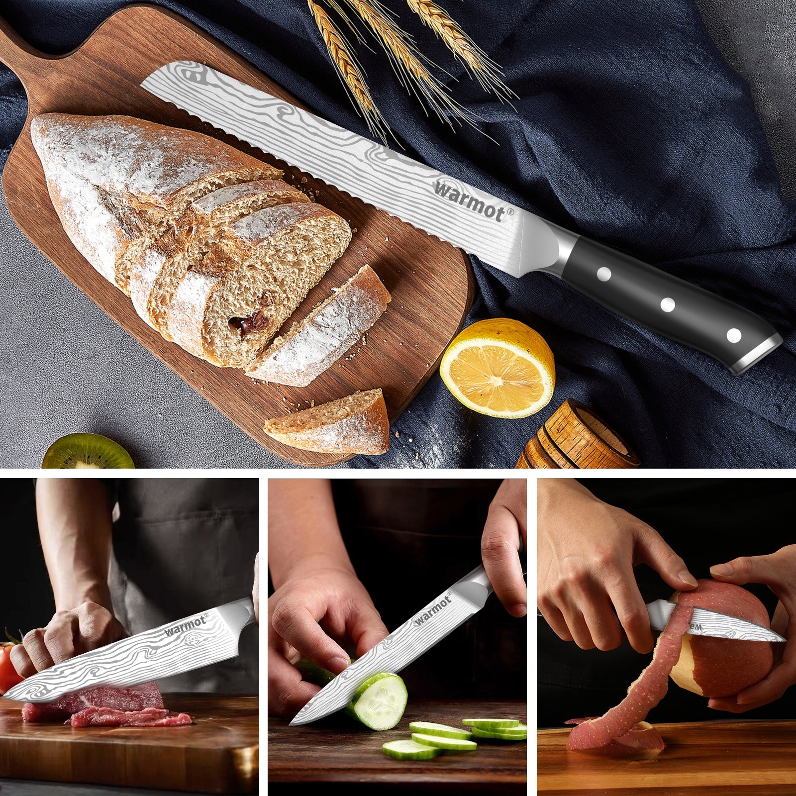 Warmot 7-Piece High Carbon Stainless Steel Cooking Knife Triple Riveted Handle with Gift Box(997-7) V28-ELEWMT997-7