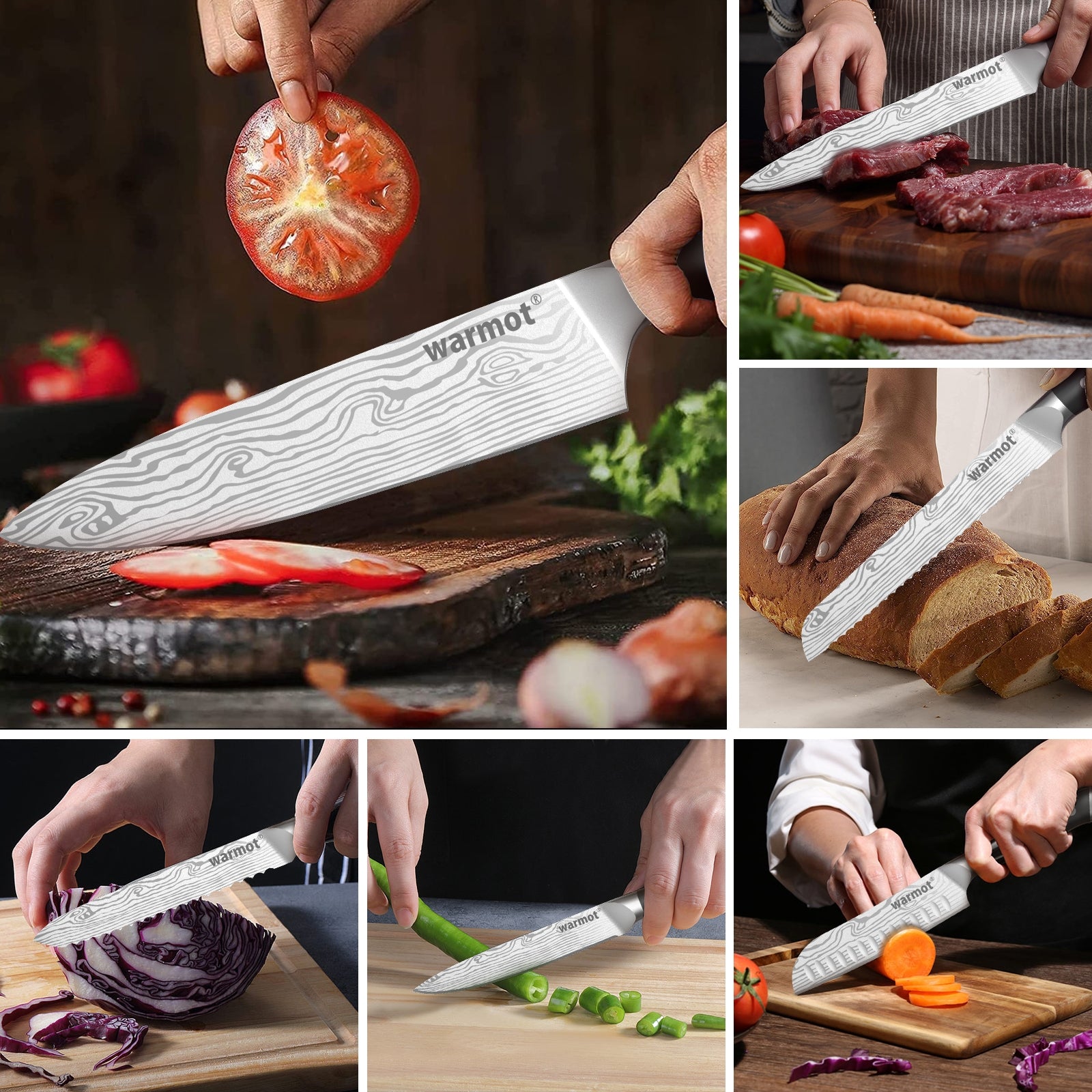 Warmot 7-Piece High Carbon Stainless Steel Cooking Knife Triple Riveted Handle with Gift Box(997-7) V28-ELEWMT997-7