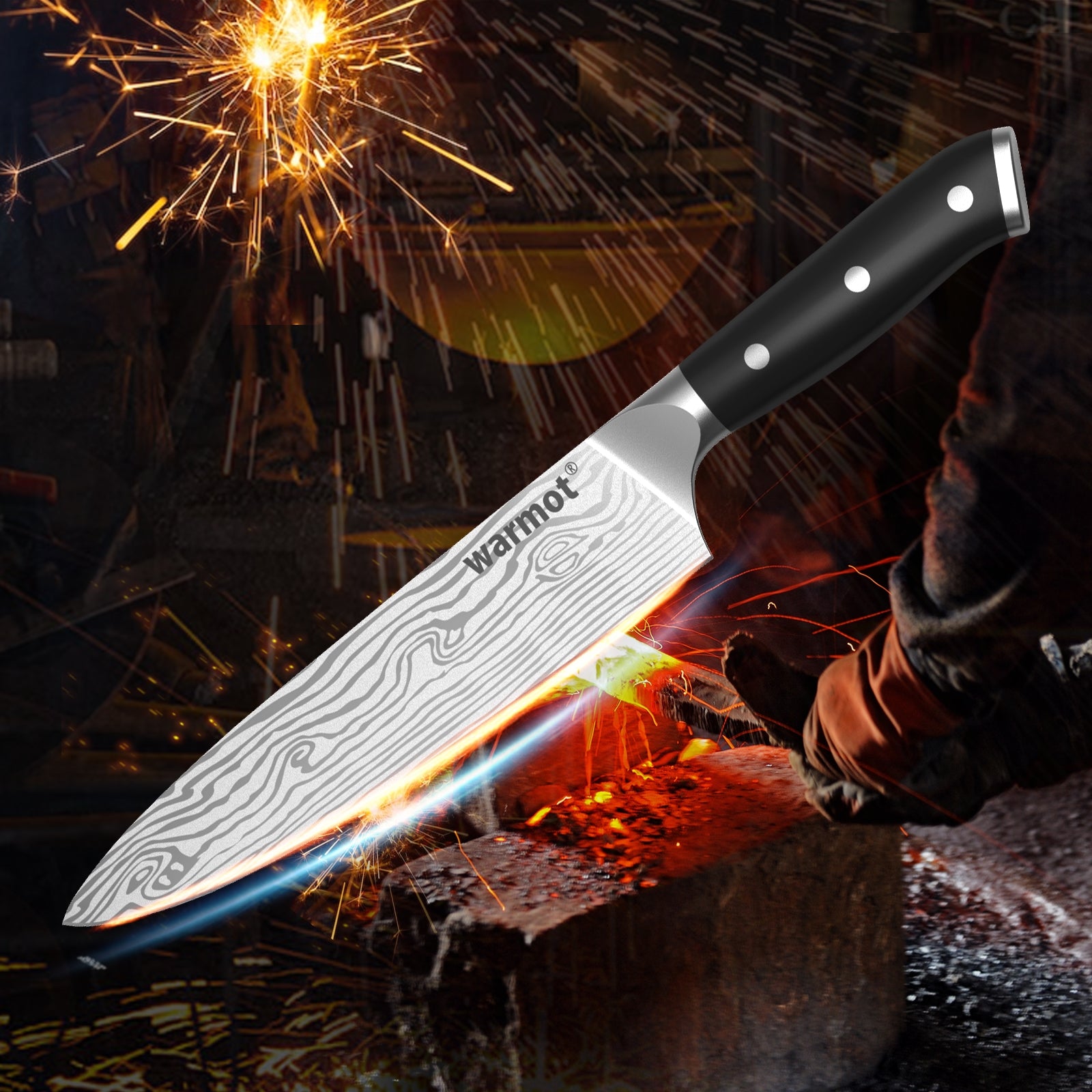 Warmot 7-Piece High Carbon Stainless Steel Cooking Knife Triple Riveted Handle with Gift Box(997-7) V28-ELEWMT997-7