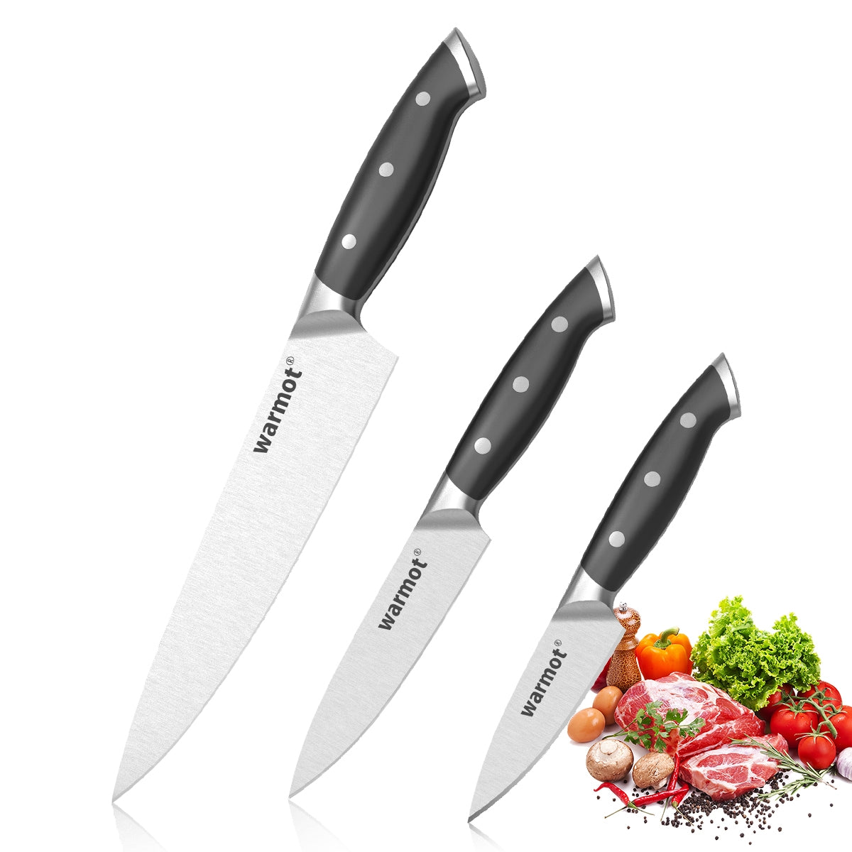 Warmot 3-Piece High Carbon Stainless Steel Ultra Chef Knife Set with Gift Box (317-3) V28-ELEWMTP317B3