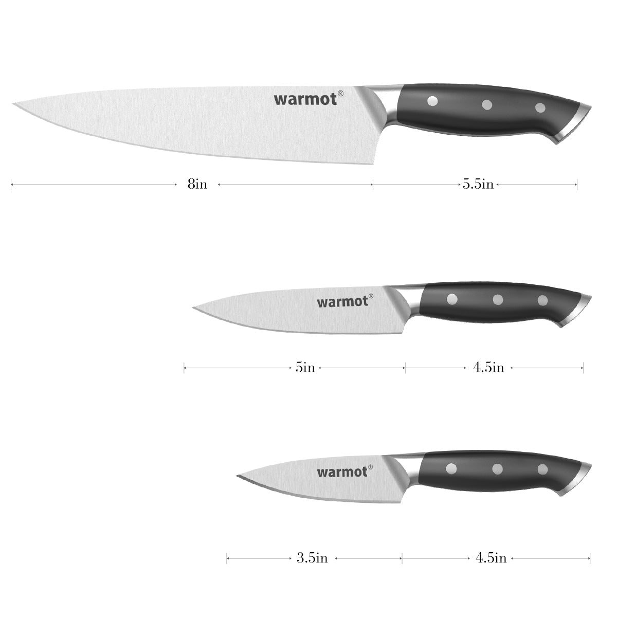 Warmot 3-Piece High Carbon Stainless Steel Ultra Chef Knife Set with Gift Box (317-3) V28-ELEWMTP317B3