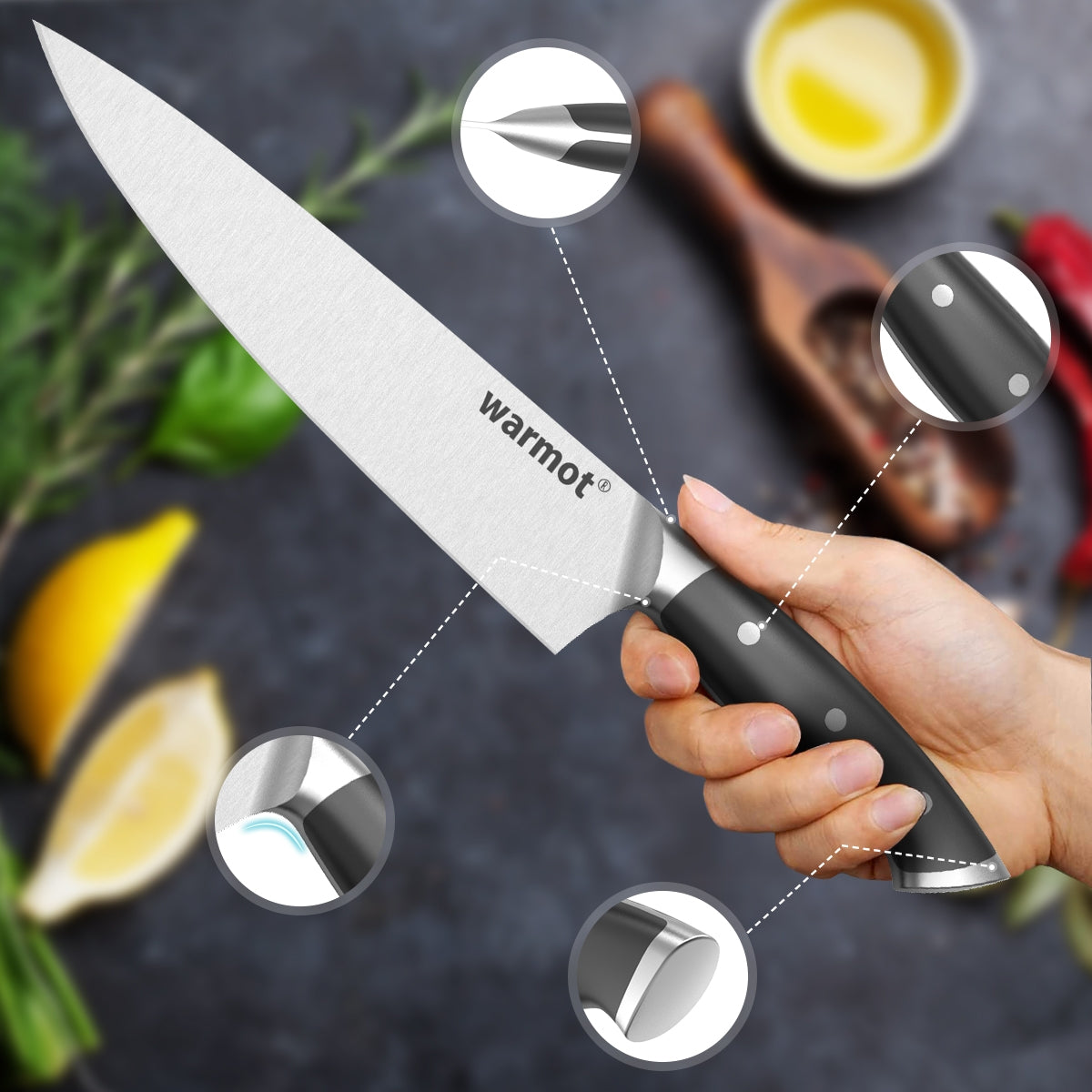 Warmot 3-Piece High Carbon Stainless Steel Ultra Chef Knife Set with Gift Box (317-3) V28-ELEWMTP317B3
