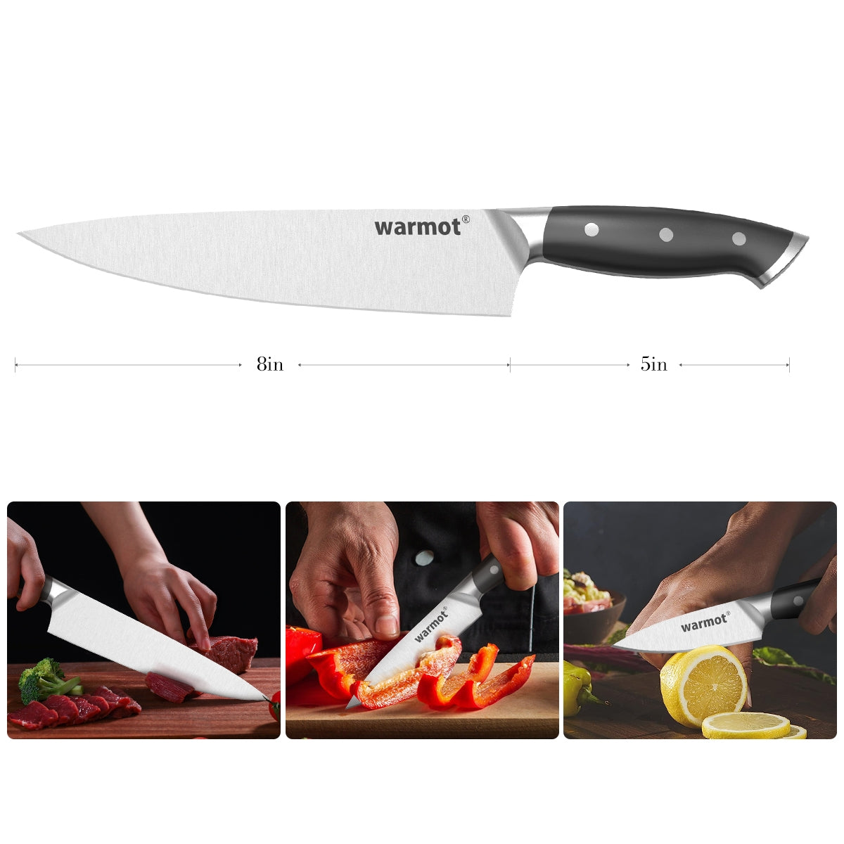 Warmot 3-Piece High Carbon Stainless Steel Ultra Chef Knife Set with Gift Box (317-3) V28-ELEWMTP317B3