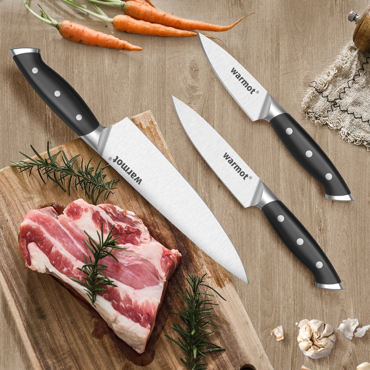 Warmot 3-Piece High Carbon Stainless Steel Ultra Chef Knife Set with Gift Box (317-3) V28-ELEWMTP317B3