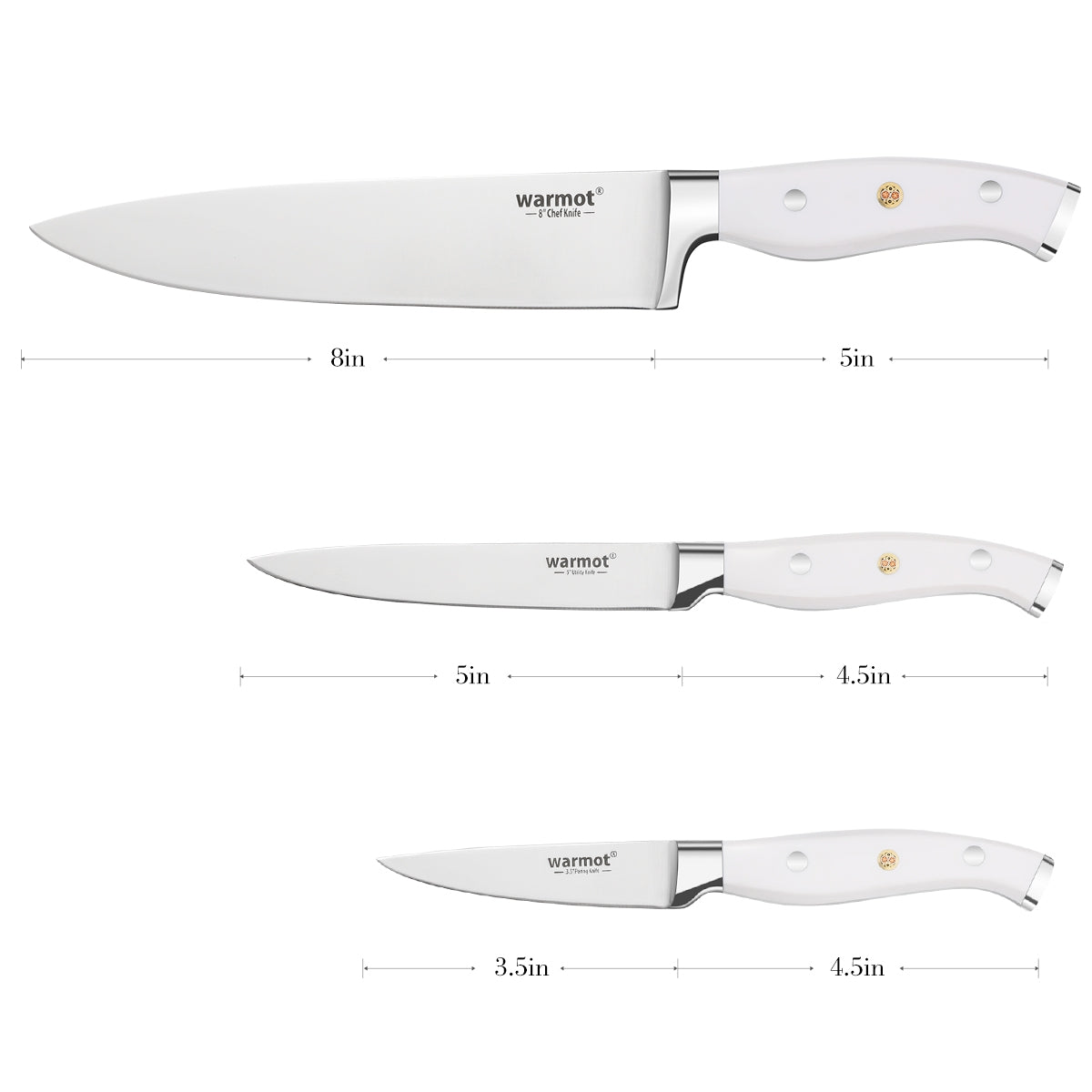 Warmot 3-Piece Ultra Sharp Chefs Knife Set with Gift Box (956-3) V28-ELEWMTP956W3