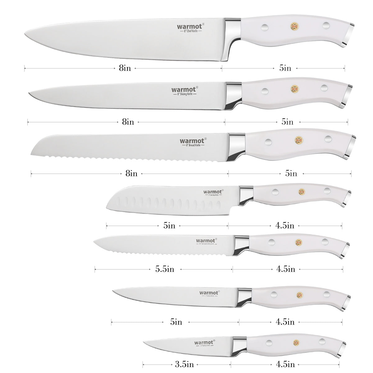 Warmot 7-Piece Ultra Sharp Chefs Knife Set with Gift Box (956-7) V28-ELEWMTP956W7