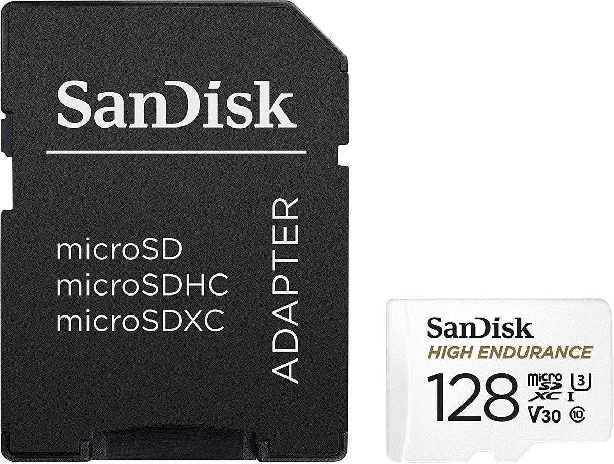 SANDISK HIGH ENDURANCE MICROSDHC CARD SQQNR 128G UHS-I C10 U3 V30 100MB/S R 40MB/S W SD ADAPTOR V28-FFCSAN128GSQQNR