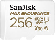 Sandisk Max Endurance Microsdxc Card SQQVR 256G (120 000 HRS) UHS-I C10 U3 V30 100MB/S R 40MB/S W SD Adaptor V28-FFCSAN256GQQVR