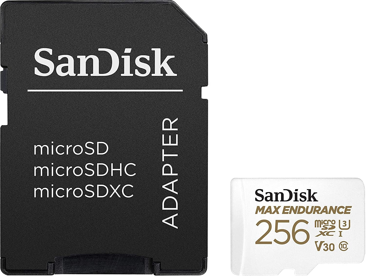 Sandisk Max Endurance Microsdxc Card SQQVR 256G (120 000 HRS) UHS-I C10 U3 V30 100MB/S R 40MB/S W SD Adaptor V28-FFCSAN256GQQVR