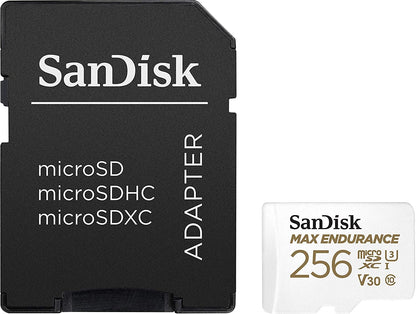 Sandisk Max Endurance Microsdxc Card SQQVR 256G (120 000 HRS) UHS-I C10 U3 V30 100MB/S R 40MB/S W SD Adaptor V28-FFCSAN256GQQVR