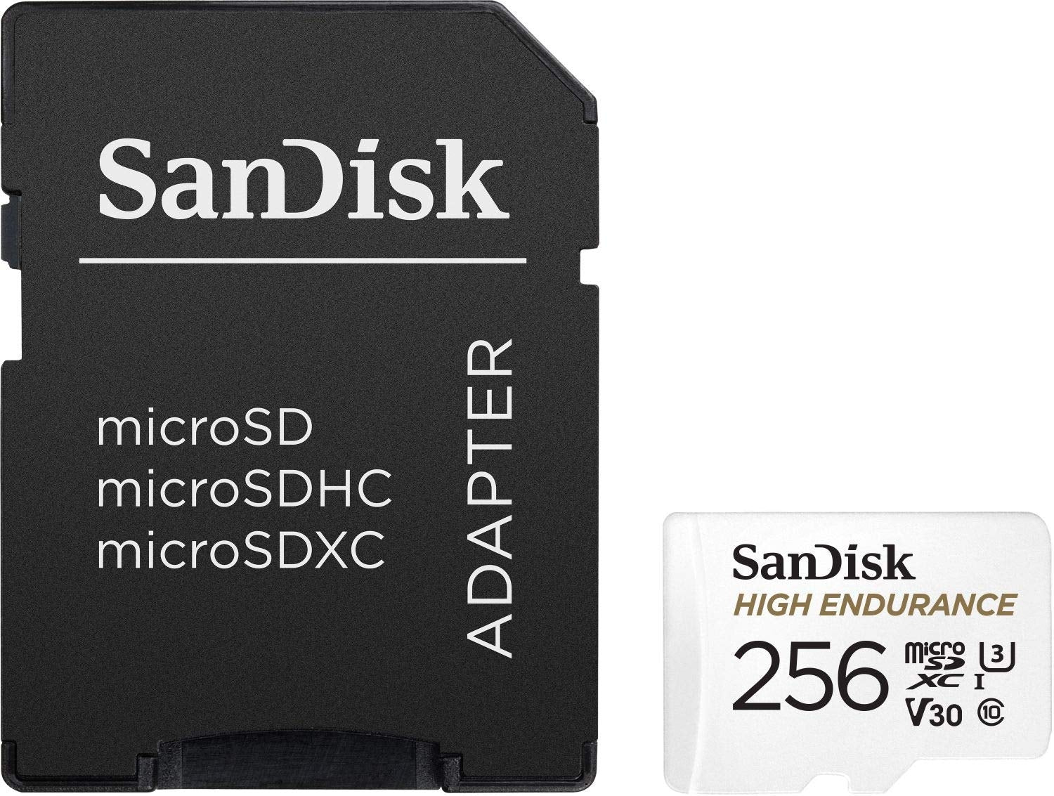 SANDISK HIGH ENDURANCE MICROSDHC CARD SQQNR 256G UHS-I C10 U3 V30 100MB/S R 40MB/S W SD ADAPTOR V28-FFCSAN256GSQQNR