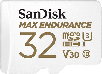 Sandisk Max Endurance Microsdhc Card SQQVR 32G (15 000 HRS) UHS-I C10 U3 V30 100MB/S R 40MB/S W SD Adaptor V28-FFCSAN32GQQVR