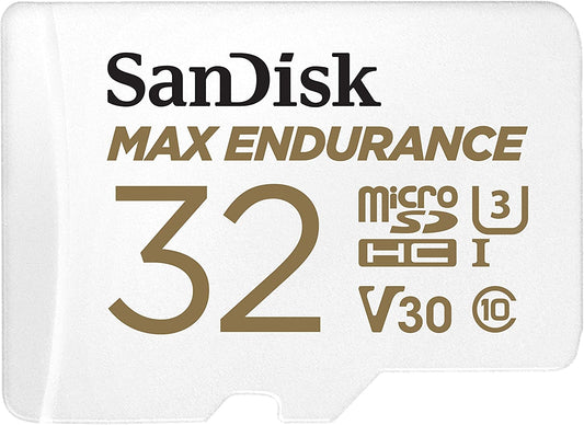 Sandisk Max Endurance Microsdhc Card SQQVR 32G (15 000 HRS) UHS-I C10 U3 V30 100MB/S R 40MB/S W SD Adaptor V28-FFCSAN32GQQVR