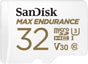 Sandisk Max Endurance Microsdhc Card SQQVR 32G (15 000 HRS) UHS-I C10 U3 V30 100MB/S R 40MB/S W SD Adaptor V28-FFCSAN32GQQVR