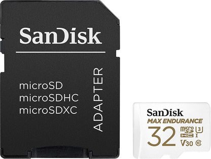 Sandisk Max Endurance Microsdhc Card SQQVR 32G (15 000 HRS) UHS-I C10 U3 V30 100MB/S R 40MB/S W SD Adaptor V28-FFCSAN32GQQVR