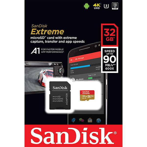 SANDISK SDSQXAF-032G-GN6MN 32GB MICRO SDHC EXTREME A1 V30, UHS-I/ U3, 100MB/s ,NO SD ADAPTER V28-FFCSAN32GTFQXAF100
