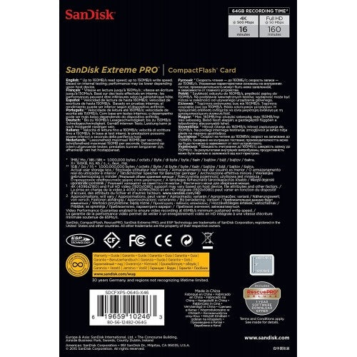 SanDisk Extreme Pro CFXP 64GB CompactFlash 160MB/s (SDCFXPS-064G) V28-FFCSAN64GBCFE1601