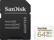 Sandisk Max Endurance Microsdxc Card SQQVR 64G (30 000 HRS) UHS-I C10 U3 V30 100MB/S R 40MB/S W SD Adaptor V28-FFCSAN64GQQVR