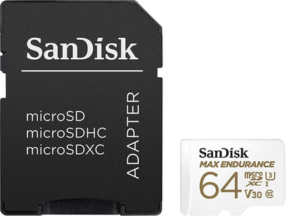 Sandisk Max Endurance Microsdxc Card SQQVR 64G (30 000 HRS) UHS-I C10 U3 V30 100MB/S R 40MB/S W SD Adaptor V28-FFCSAN64GQQVR