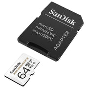 SANDISK HIGH ENDURANCE MICROSDHC CARD SQQNR 64G UHS-I C10 U3 V30 100MB/S R 40MB/S W SD ADAPTOR V28-FFCSAN64GSQQNR