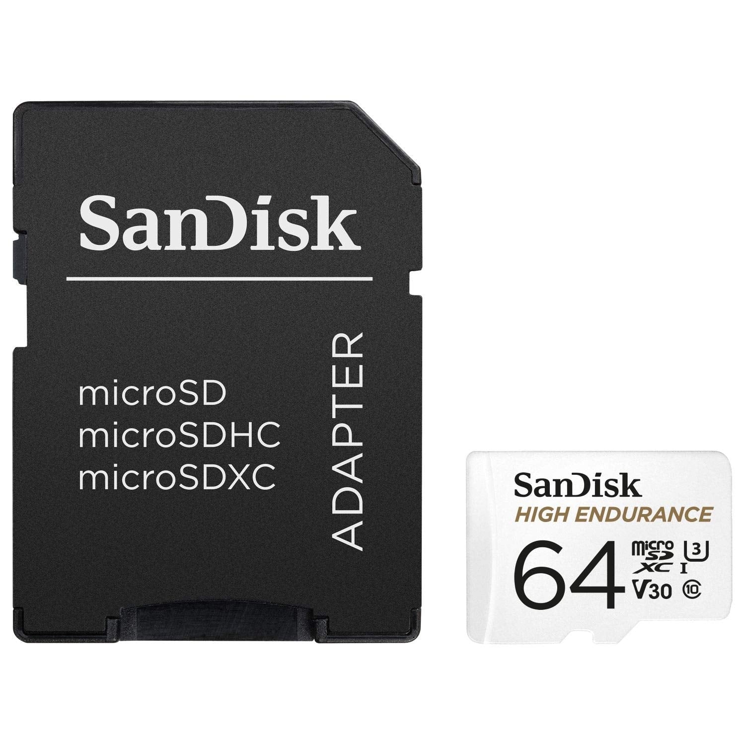 SANDISK HIGH ENDURANCE MICROSDHC CARD SQQNR 64G UHS-I C10 U3 V30 100MB/S R 40MB/S W SD ADAPTOR V28-FFCSAN64GSQQNR