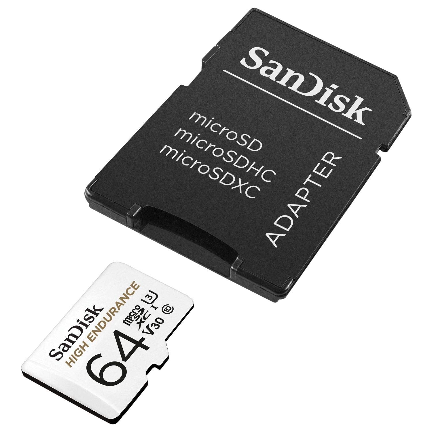 SANDISK HIGH ENDURANCE MICROSDHC CARD SQQNR 64G UHS-I C10 U3 V30 100MB/S R 40MB/S W SD ADAPTOR V28-FFCSAN64GSQQNR1