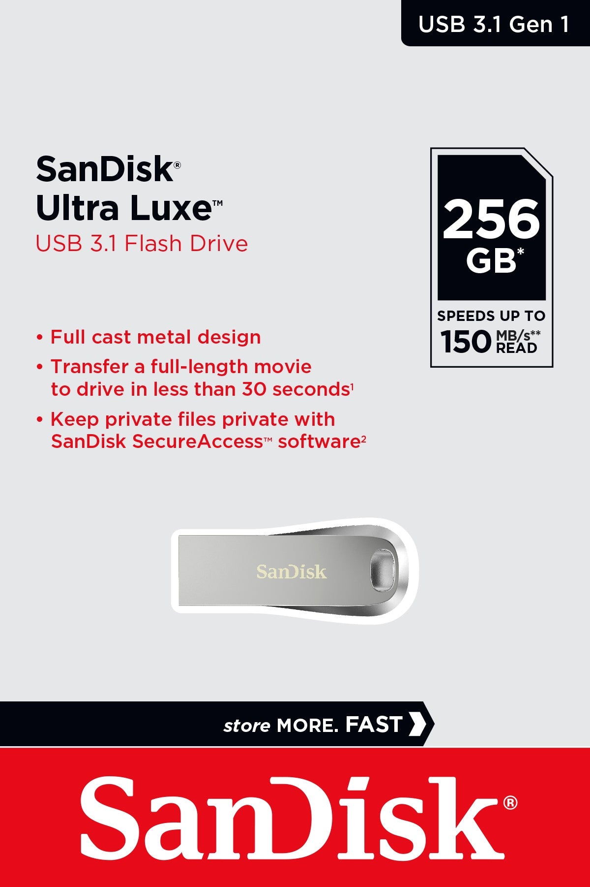 SANDISK SDCZ74-256G-G46 256G ULTRA LUXE PEN DRIVE 150MB USB 3.0 METAL V28-FUSSAN256GCZ74