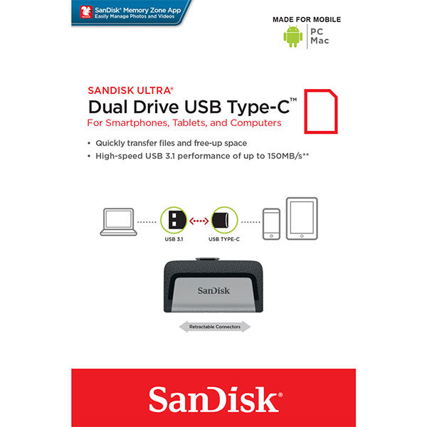 SanDisk 256GB Dual USB 3.1 Type-C Flash Drive -SDDDC2-256G V28-FUSSAN256GSDDDC2
