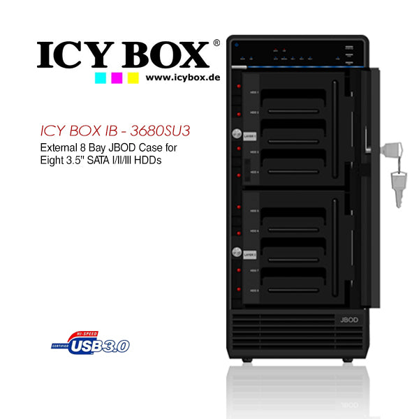 ICY BOX (IB - 3680SU3) External 8 Bay JBOD Case for 8 x 3.5 Inch SATA l/ll/lll HDDs V28-HDDICY3680SU3