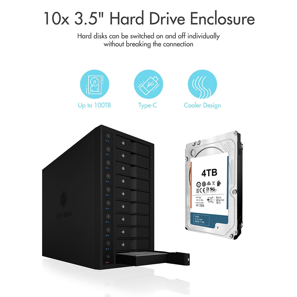 ICY BOX IB-3810-C31 SINGLE enclosure for 10x HDD with USB 3.1 (Gen 2) Type-C or Type-A interface V28-HDDICY3810C31