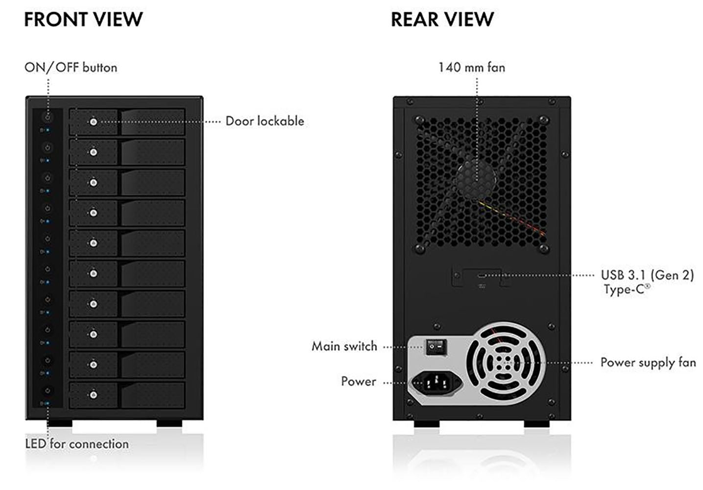 ICY BOX IB-3810-C31 SINGLE enclosure for 10x HDD with USB 3.1 (Gen 2) Type-C or Type-A interface V28-HDDICY3810C31