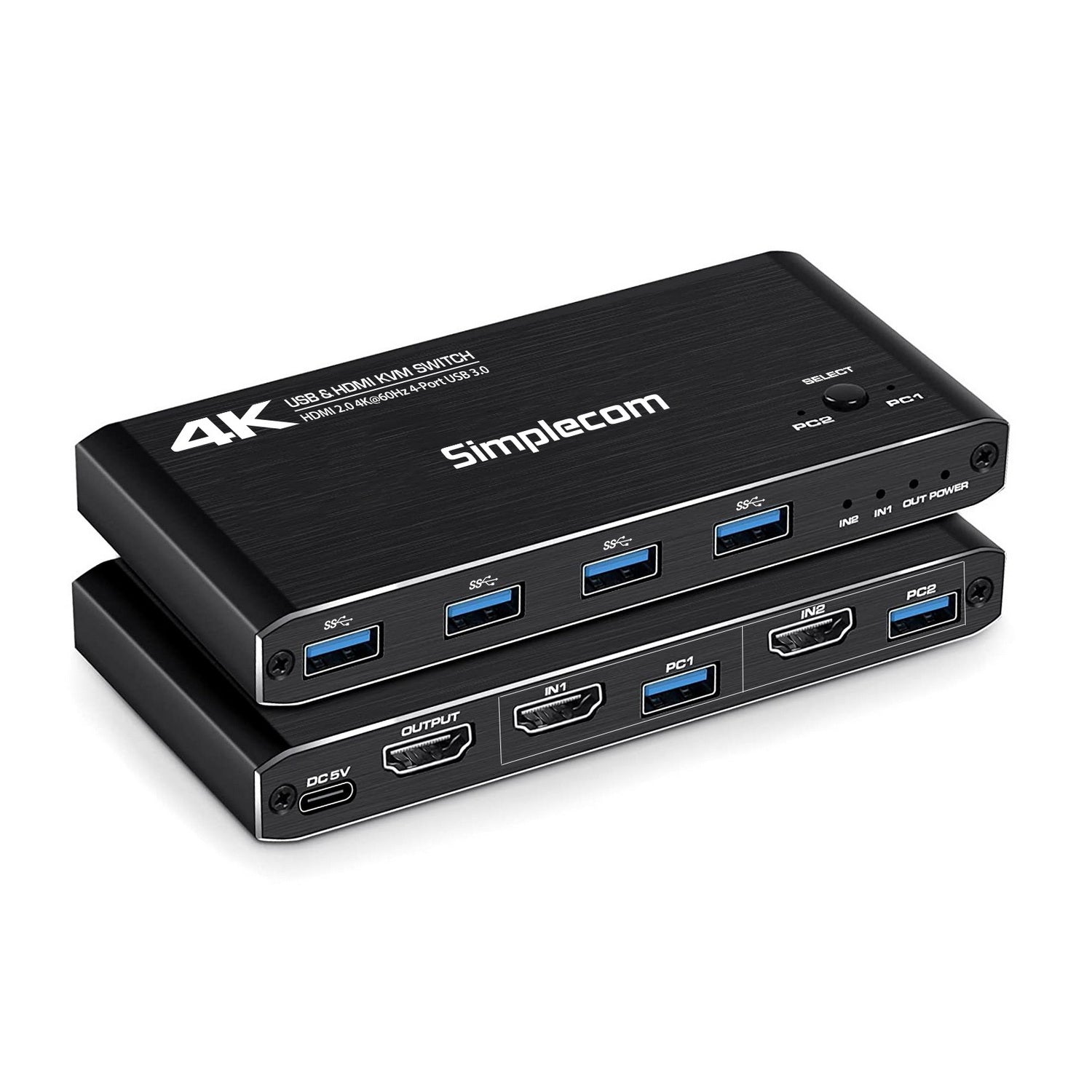 Simplecom KM420 2-Port HDMI KVM Switch HDMI 2.0 4K@60Hz 4-Port USB 3.0 Hub 5Gbps V28-KM420