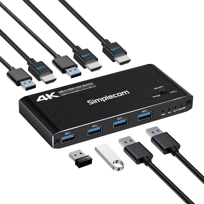 Simplecom KM420 2-Port HDMI KVM Switch HDMI 2.0 4K@60Hz 4-Port USB 3.0 Hub 5Gbps V28-KM420
