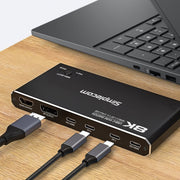 Simplecom KM470 2-Port USB-C KVM Switch 8K Docking Station HDMI 2.1 DP for Laptop Tablet V28-KM470