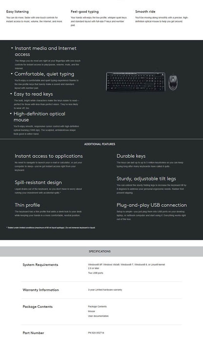 Logitech MK200 Media Keyboard Mouse (920-002693) V28-LOGCOMMK200