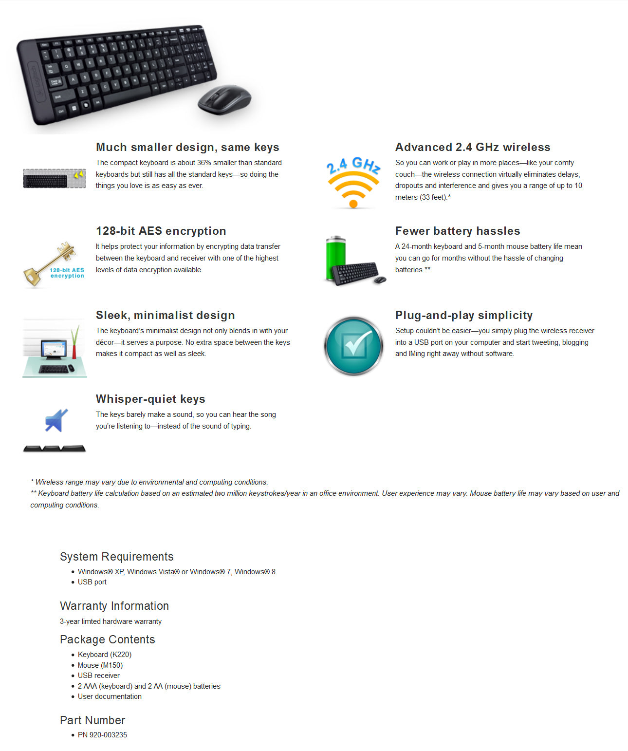 Logitech MK220 Wireless keyboard mouse (920-003235) V28-LOGCOMMK220