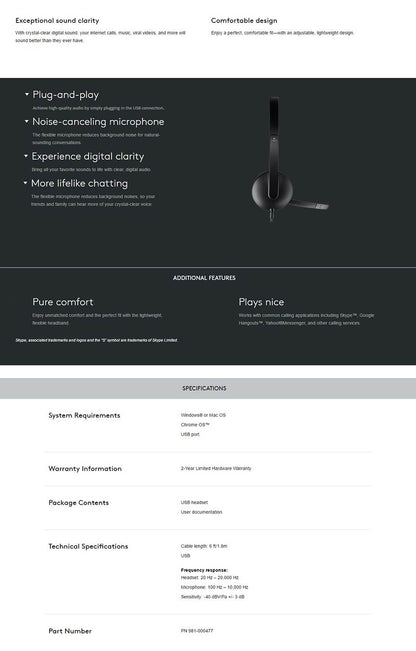 Logitech H340 USB Headset (981-000477) V28-LOGHSTH340