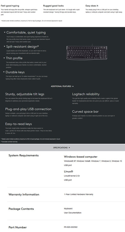 Logitech K120 USB Keyboard (920-002582) V28-LOGKEYK120