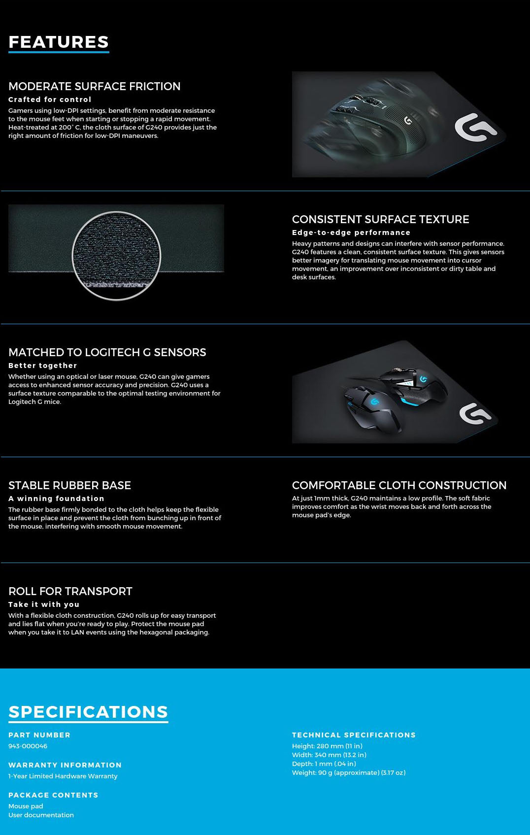 Logitech G240 Cloth Gaming Mouse Pad (943-000046) V28-LOGPADG240