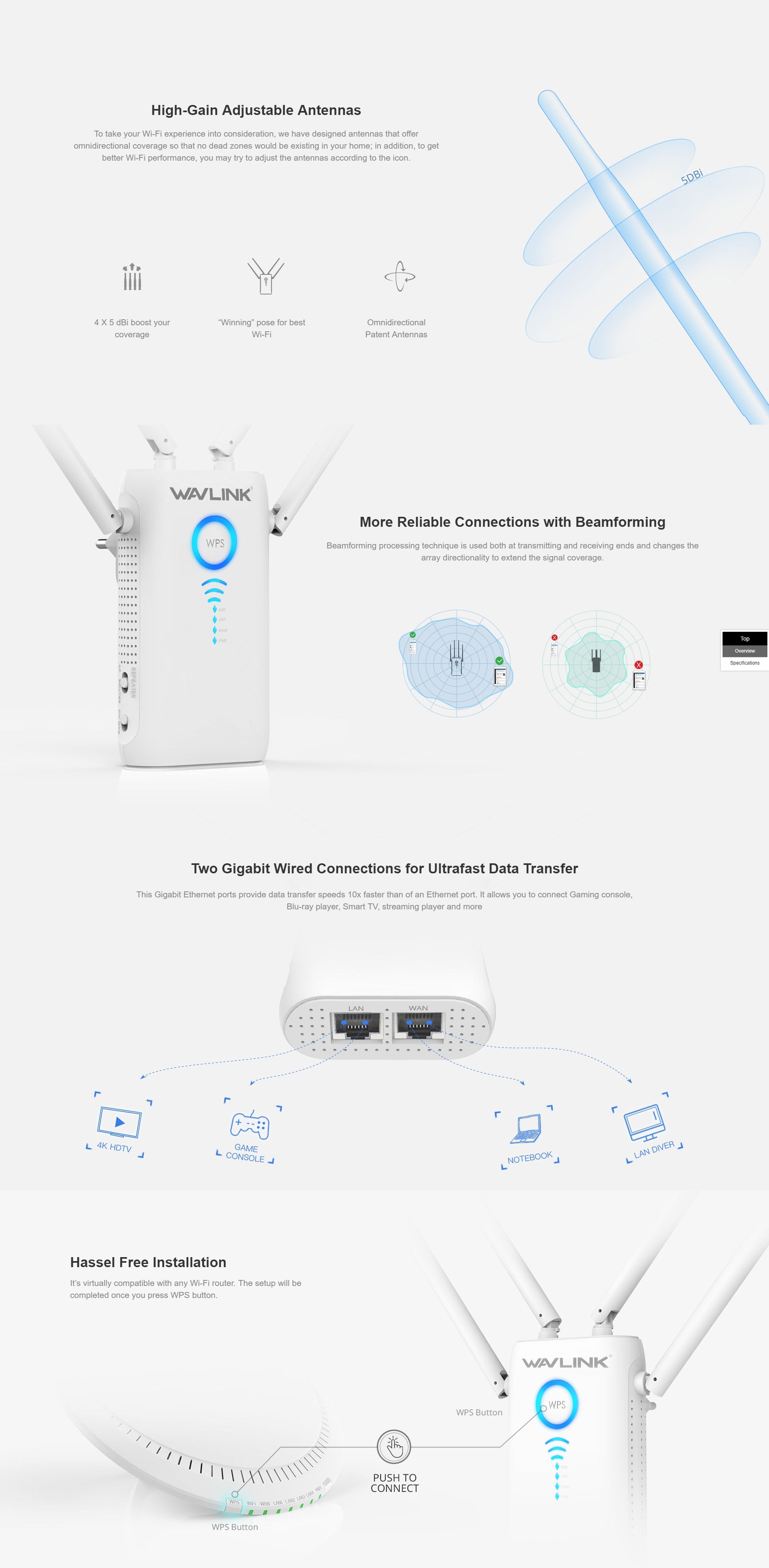 WAVLINK AC1200 Dual Gigabit Ethernet Ports Wi-Fi Range Extender (WL-WN579G3) V28-NETWINWSWN579G3