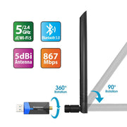 Simplecom NW632 Wi-Fi 5 Bluetooth 5.0 USB Adapter Dual Band AC1200 V28-NW632