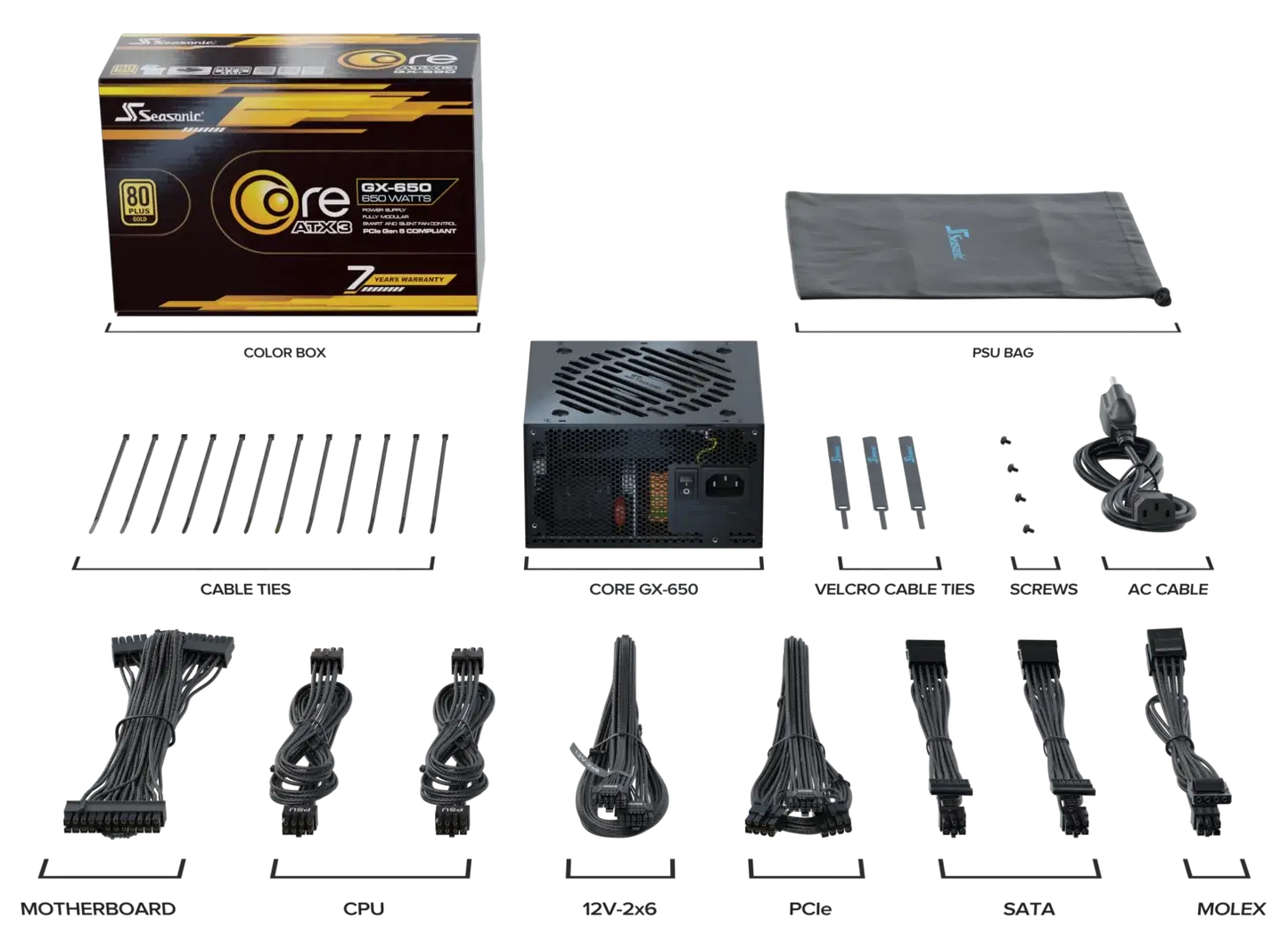 Seasonic Core GX-650 ATX3 80 Plus Gold Full Modular 650W PSU (SRP-CGX651-A5A32SF) V28-PSUSEACOREGX650V2